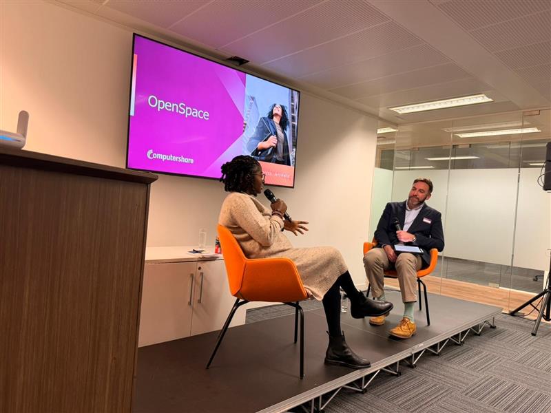 Image of The speaker’s stage at Computershare’s OpenSpace event