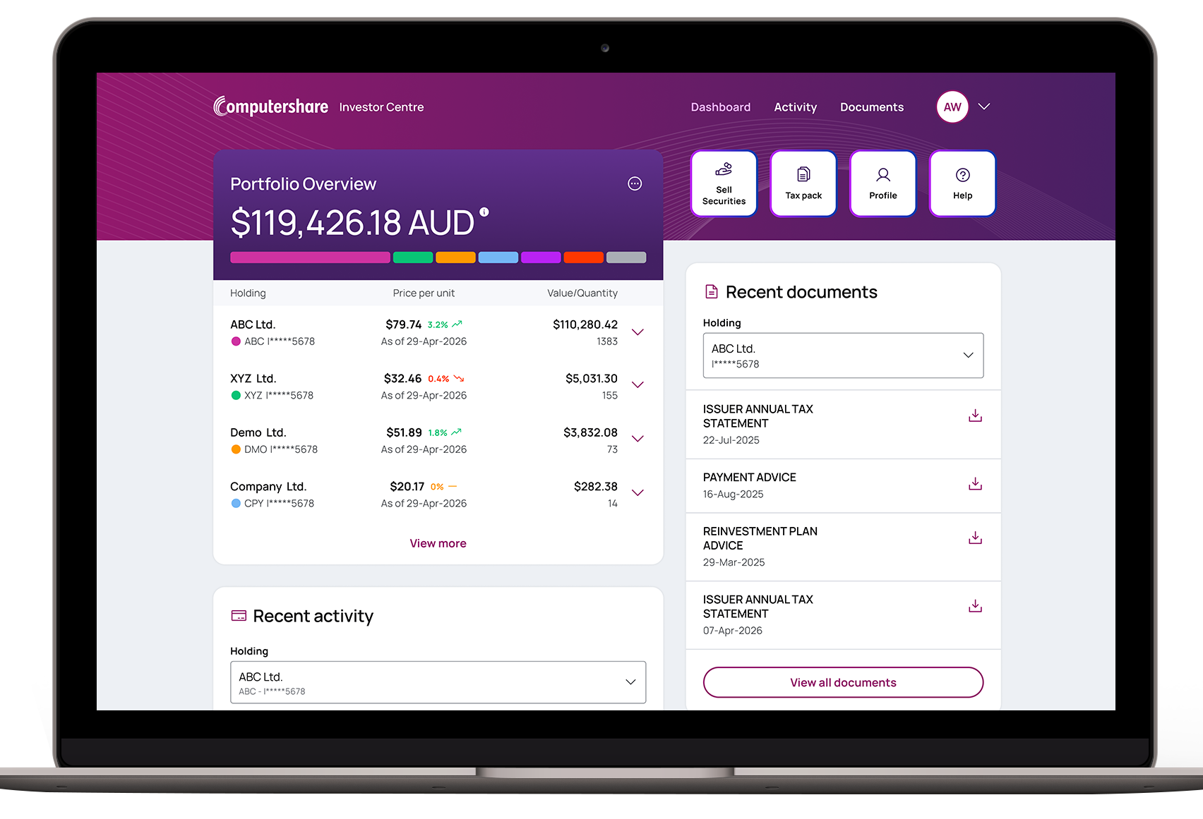 Investor Center Web Dashboard AU