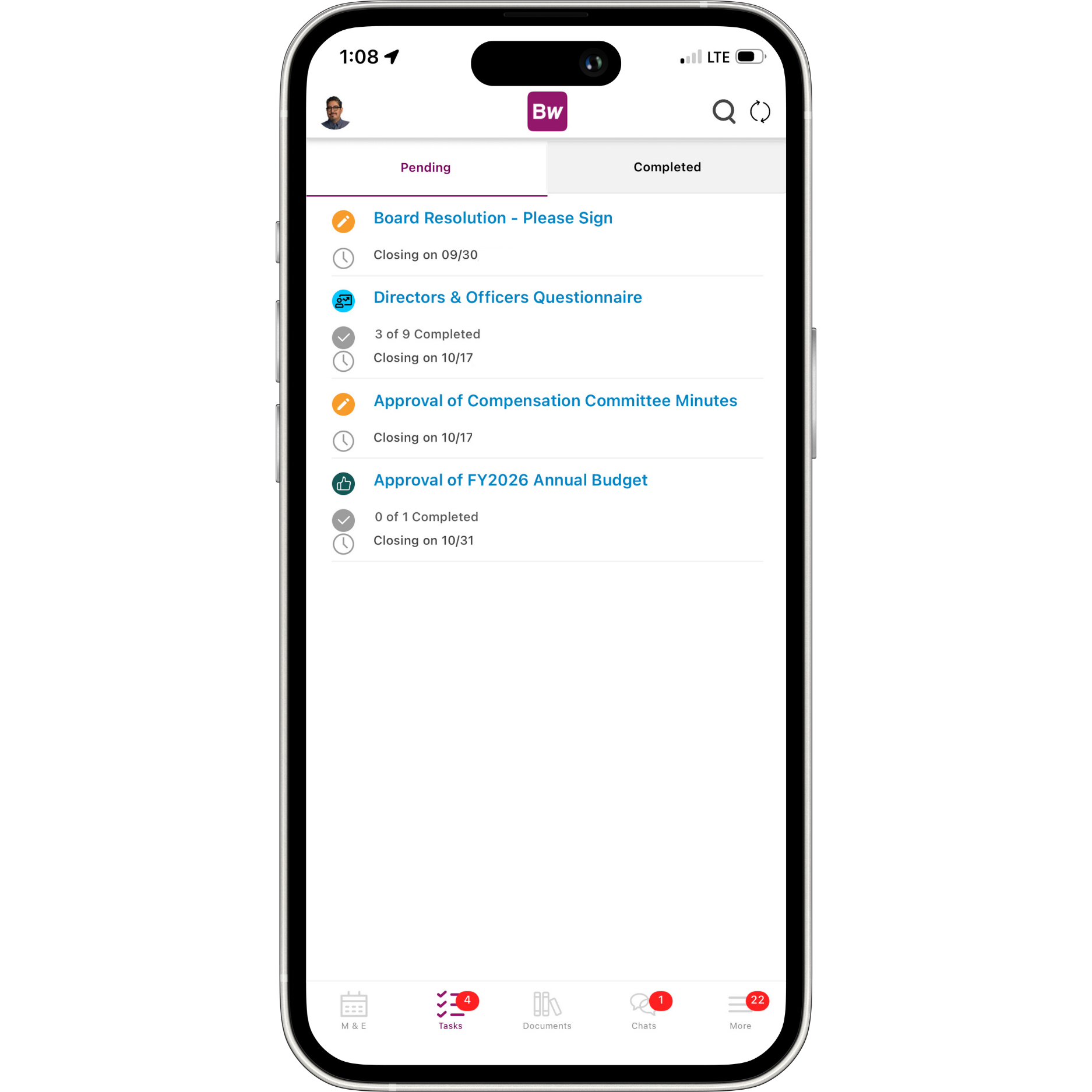 BoardWorks iPhone app task view