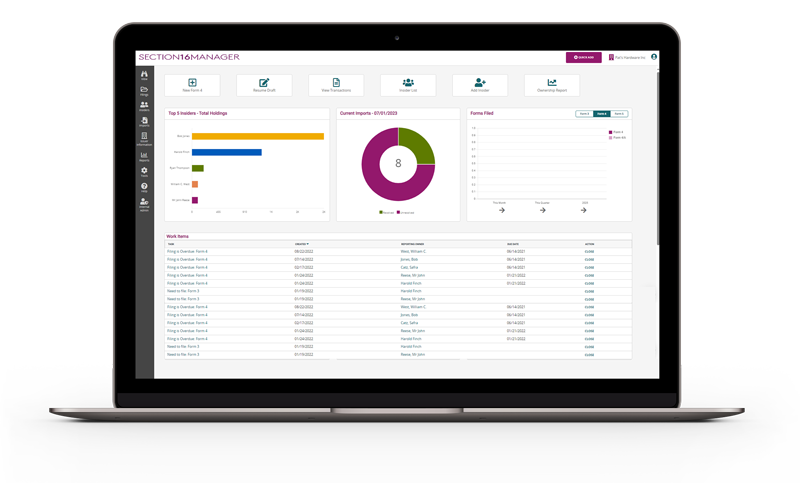 Section 16 Manager dashboard view on computer