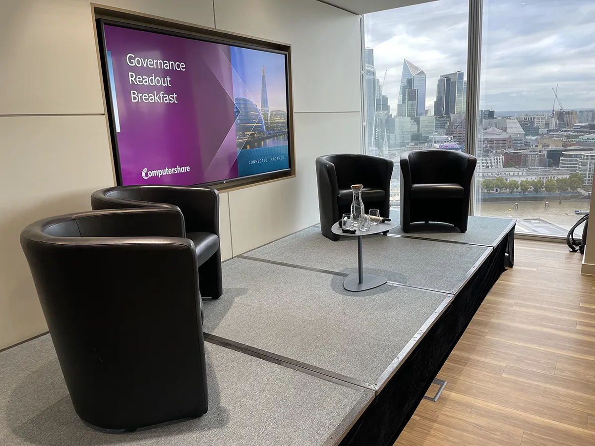 Image of The speaker’s stage at Computershare’s OpenSpace event