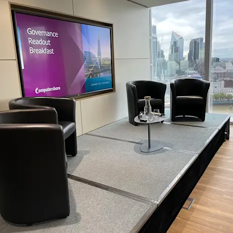 The speaker’s stage at Computershare’s OpenSpace event Tile image of The speaker’s stage at Computershare’s OpenSpace event