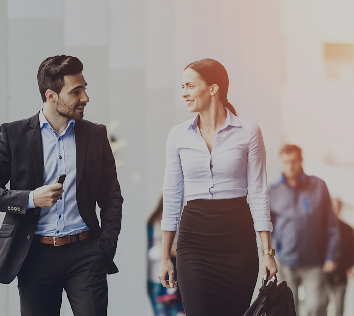 business men women walking