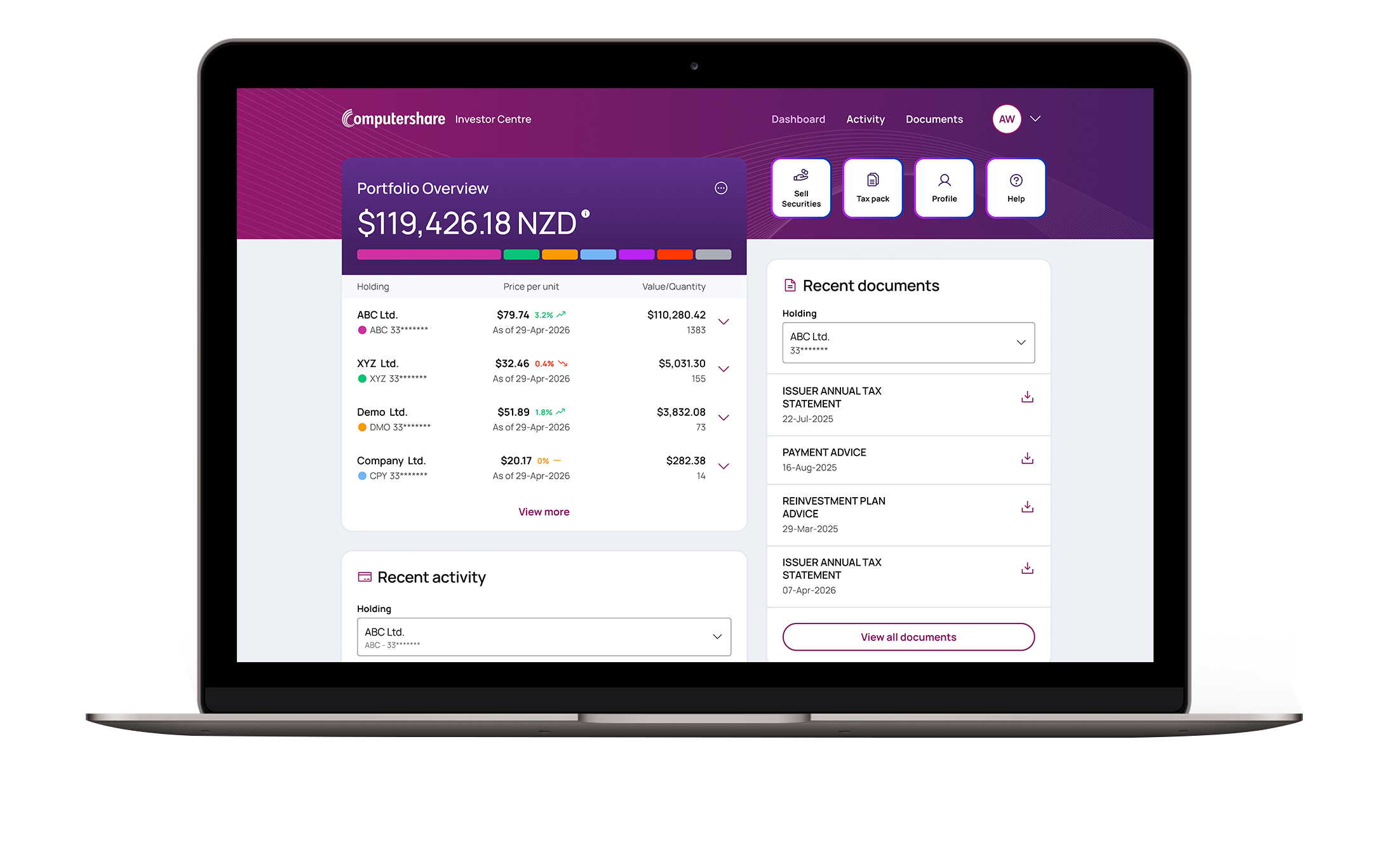 Investor Center Web Dashboard NZD