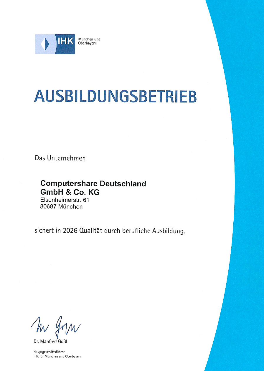 Urkunde Ausbildungsbetrieb 2026