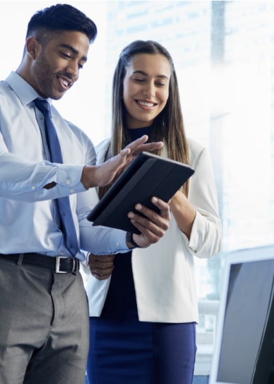 Ground level view of skyscraper buildings