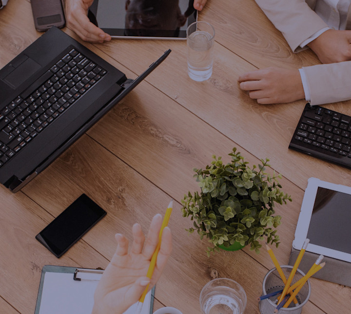 group of business people around table