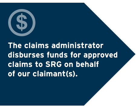 The claims administrator disburses funds for approved claims to SRG on behalf of our claimant(s).
